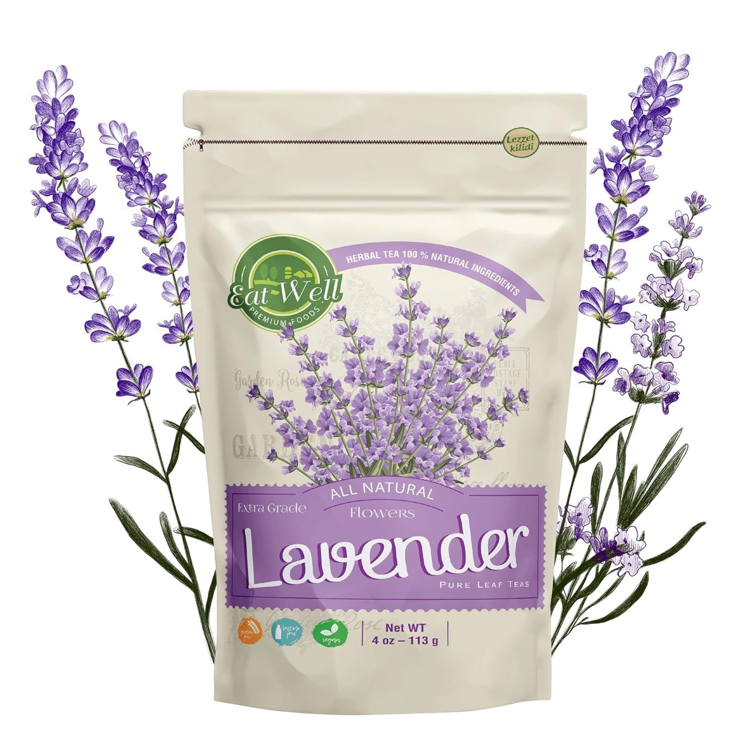 Eat Well Dried Lavender Flowers 4 oz - Edible Culinary Lavender for Baking &amp; Cooking, Tea, Soaps &amp; Potpourri