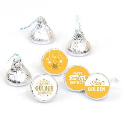 Big Dot of Happiness Golden Birthday - Happy Birthday Party Round Candy Sticker Favors - Labels Fit Chocolate Candy (1 sheet of 108)