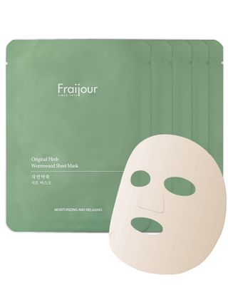 Fraijour Herb Wormwood Sheet Mask - Korean Soothing Face Masks for Irritated, Dehydrated &amp; Sensitive Skin, Daily Hydrating &amp; Calming Facial Treatment, Lightweight Essence, Vegan, 5 Sheets