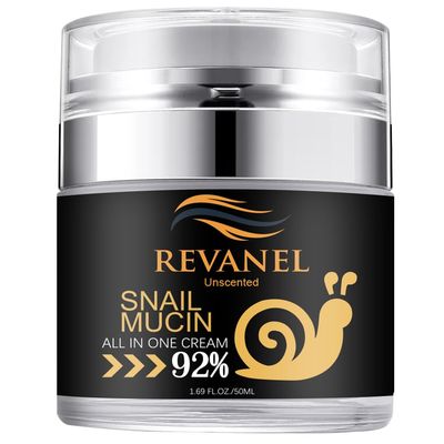 REVANEL Snail Mucin 92% All-in-One Repairing Cream, 50ml Ultimate Moisturizer for All Skin Types, Korean Skincare Product for Hydrating &amp; Healing. Parabens &amp; Cruelty-Free. (1.69 fl.oz, Unscented)