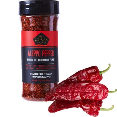 Cerez Pazari Aleppo Pepper Moderate Heat 150 gr Crushed Turkish Red Chili Pepper-Aleppo Chili Flakes,Maras Chili Pepper Halaby Pepper Syrian Pepper Middle Eastern Red Pepper