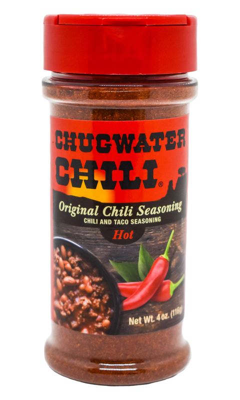 Chugwater Chili Gourmet SPICY HOT Chili Seasoning Mix 4oz Bottle Wyoming State Championship Chili Recipe Secret Blend 12 Spices All Natural, Gluten Free, No MSG &amp; No Preservatives.