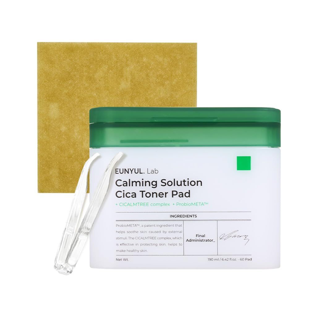 EUNYUL. Lab Calming Solution CICA Toner Pad 6.43 fl. Oz. / 190ml 60 Pads Face Toner Pads, Korean Skincare with Vegan Certificated Cotton Pad