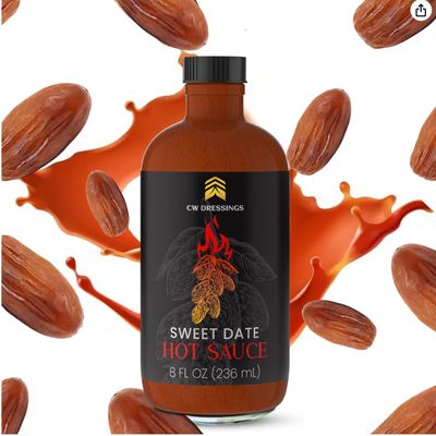 CW Dressings - Award-Winning Hot Sauce - Sweetened w/Deglet Nour Date Syrup Vine Ripened Tomatoes, Cayenne, Chipotle, Scotch Bonnet, Guajillo &amp; Black Peppers 8 Oz