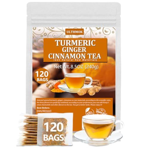 120 Premium Turmeric, Ginger, Cinnamon Blend Tea Bags, 100% Natural &amp; No Additives &amp; Caffeine Free.