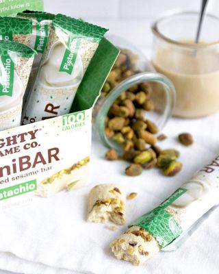 Mighty Sesame Tahini Bars with Pistachio 3.8oz (8 Pack, 48 Bars) 100 Calorie Bar, Gluten Free, Vegan, Nothing Artificial, Kosher