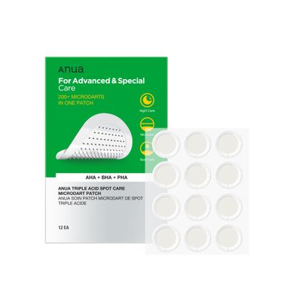 Auna Triple Acid Spot Care Microdart Patch, Deep, Early Stage Spot, 200 Microdarts with AHA BHA PHA, Centella, Hydrocolloid Patch for Overnight, Non-Comedogenic, Korean Skin Care (12ea)