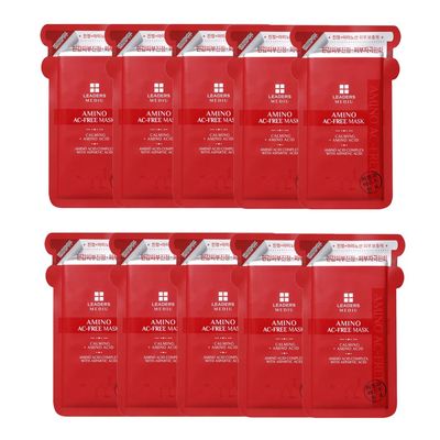 Leaders Mediu Amino AC-FREE Acne Control Facial Sheet Mask AHAs, BHAs, Salicylic Acid, Snail Secretion, Chamomile For Oily, Acne-Prone Skin, Reduces Blemishes (10 Sheets)