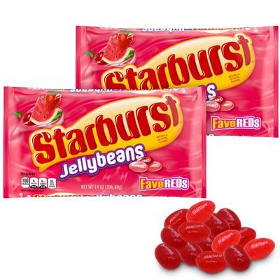 Jelly Beans 2-Pack - FaveReds Sweet Fruit Candy (14 oz Each) - Bulk Easter Basket Stuffers, Egg Hunt Treats &amp; Spring Party Favors - Chewy Red Jelly Beans for Holidays, Gifts &amp; Snacks