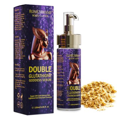 ROXIE&#39;SBRAND Serum: 2% Glutathione, 1.0% Retinol, 1.0% Vitamin C, 1.0% Hyaluronic Acid, 1% Arbutin, 24k Gold Boost Luster Double Gluta Goddess Serum (120ml /4.06 fl. oz.)