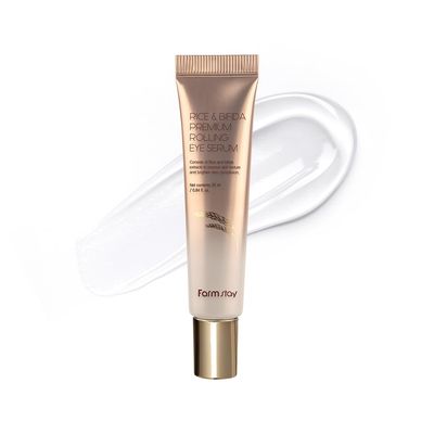 Farmstay Rice &amp; Bifida Premium Rolling Eye Serum with Niacinamide, Dark Spot Remover Correcting, Cooling &amp; Soothing Eye Cream for Puffy, for Women &amp; Men, Korean Skin Care, 0.84 fl. oz.