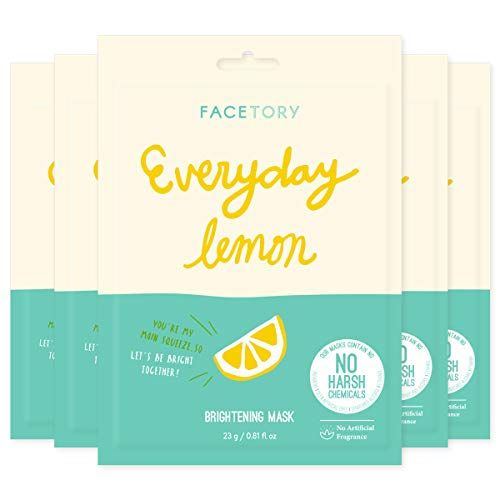 FACETORY K Beauty Face Mask Skin Care - Everyday LEMON Brightening Sheet Mask Plant-Based with Lemon Extract (5 Pack)