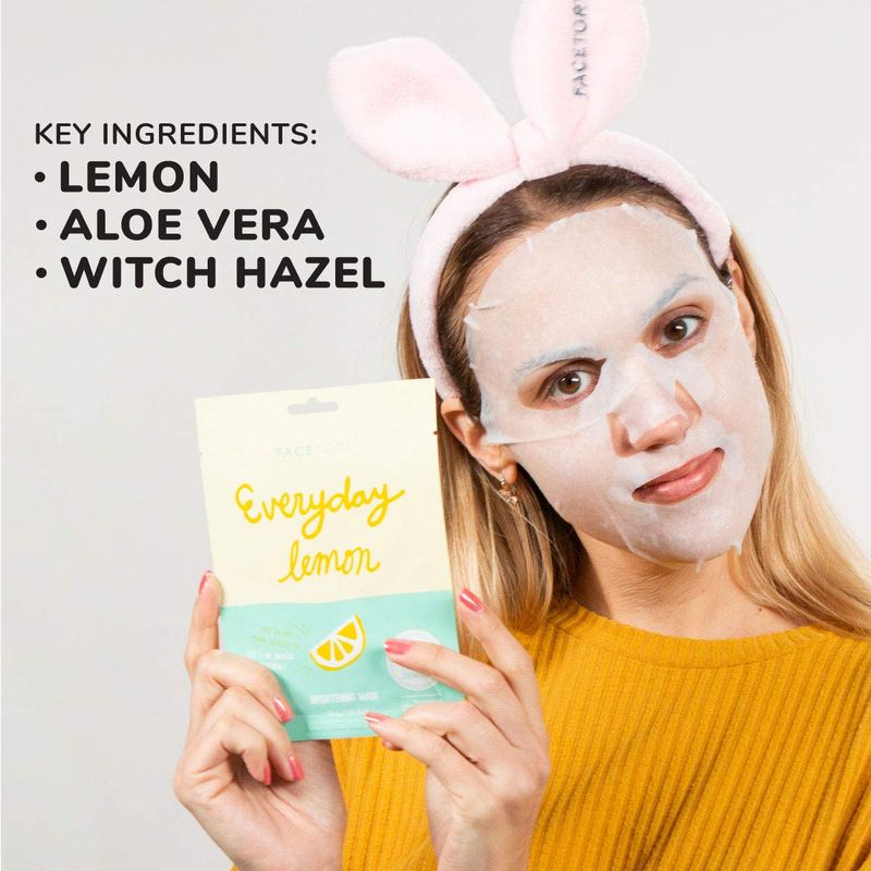 FACETORY K Beauty Face Mask Skin Care - Everyday LEMON Brightening Sheet Mask Plant-Based with Lemon Extract (5 Pack)
