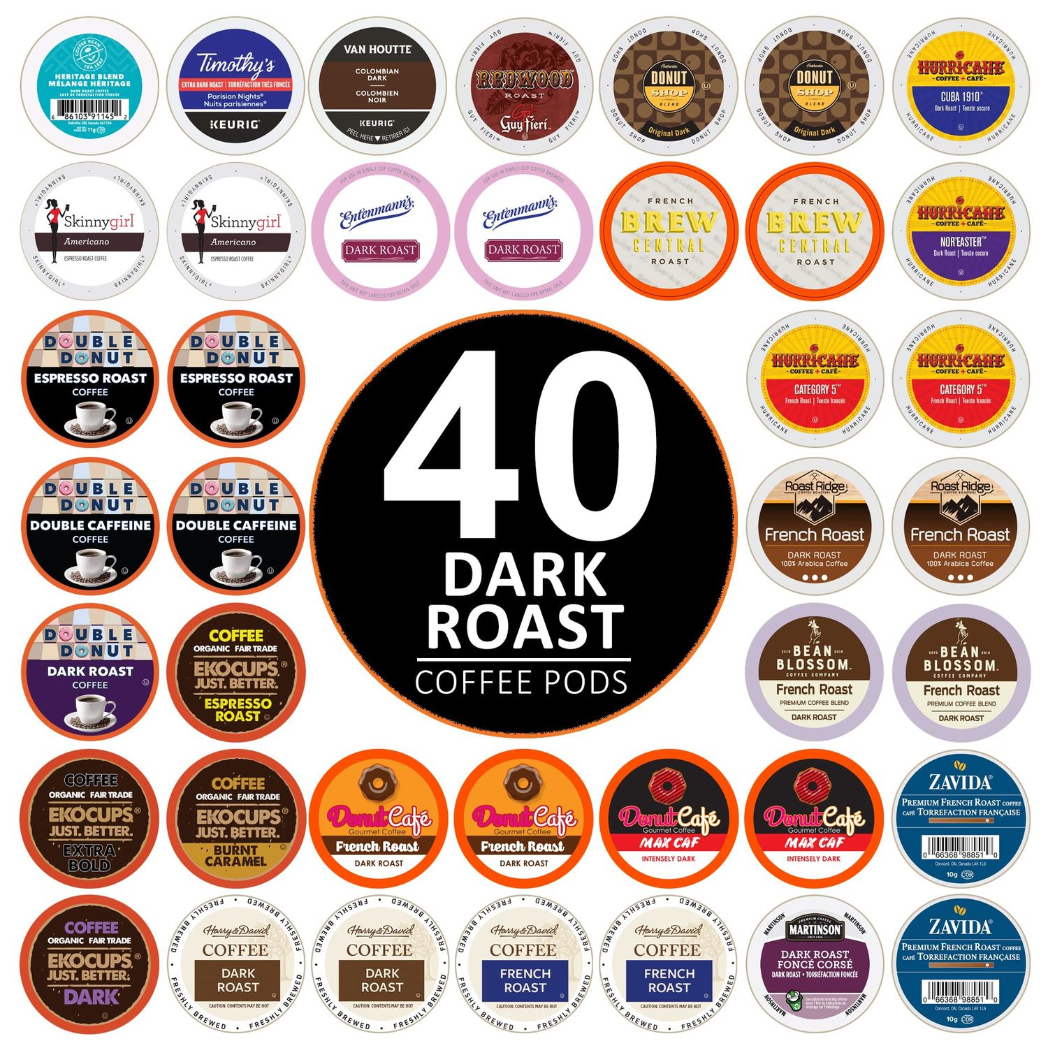 Perfect Samplers Dark Roast Coffee Pod Variety Pack - Pack for Keurig K Cups Coffee Makers, Bold 40 Count