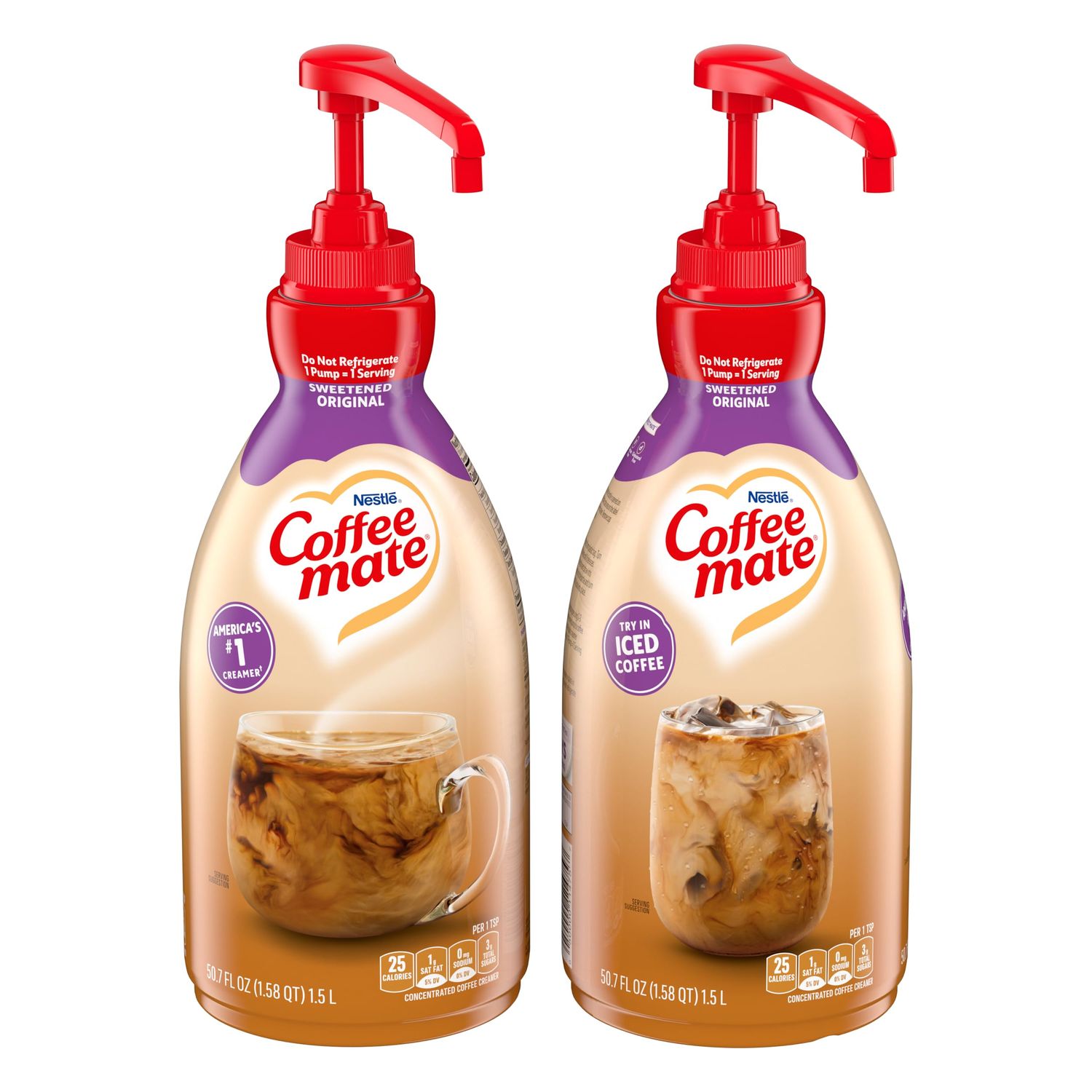 Nestle Coffee mate Coffee Creamer, Sweetened Original, Concentrated Liquid Pump Bottle, Non Dairy, No Refrigeration, 50.7 oz (Pack of 2)