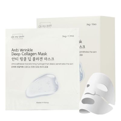 OHMYPURE Hydrogel AntiWrinkle Deep Collagen Face Mask 41 EA Ultimate Hydration, Improves Skin Texture, Affordable Luxury, Glowing Skin, Reduces Fine Lines &amp; Wrinkles, Made in Korea (5, Deep Collagen)