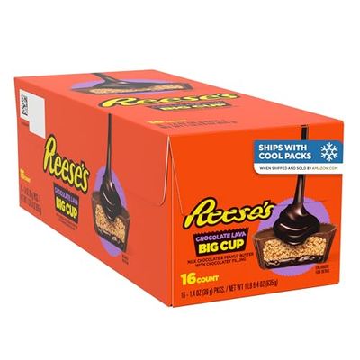 REESE&#39;S Big Cup Chocolate Lava Milk Chocolate Peanut Butter Cups, Candy Packs, 1.4 oz (16 Count)