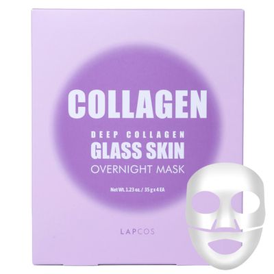 LAPCOS Deep Collagen Glass Skin Overnight Mask - Korean Skin Care Mask w/Rose PDRN, Vegan Collagen &amp; Hydrogel Sheet - Hypoallergenic Firming Collagen Face Mask Sheets (4 ea, 1.23 oz)