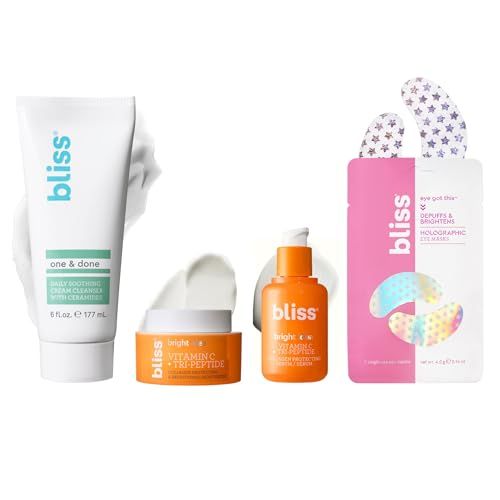 Bliss The Elder Millennial Kit Complete Skincare Essentials Set Includes Daily Face Cleanser, Under Eye Masks, Brightening Vitamin C Serum and Moisturizer