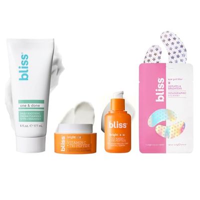 Bliss The Elder Millennial Kit Complete Skincare Essentials Set Includes Daily Face Cleanser, Under Eye Masks, Brightening Vitamin C Serum and Moisturizer