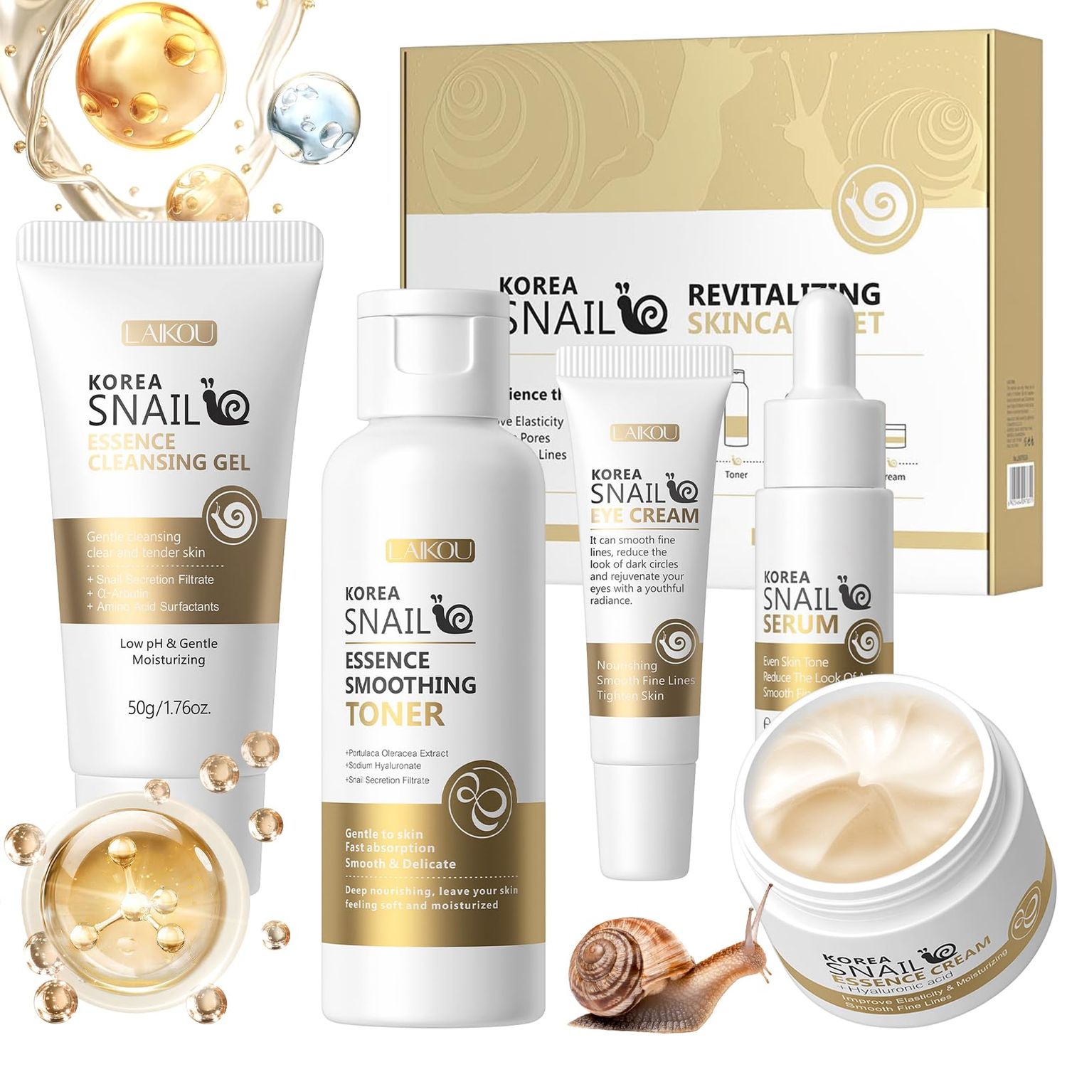Skin Care Set, Face Snail Revitalizing Skin Care Sets &amp; Kits, Facial Beauty Skincare Gifts for Teenage Girls with Cleanser,Toner,Serum,Eye Cream,Face Cream, Firming Hydrating Skin Care Christmas Gifts