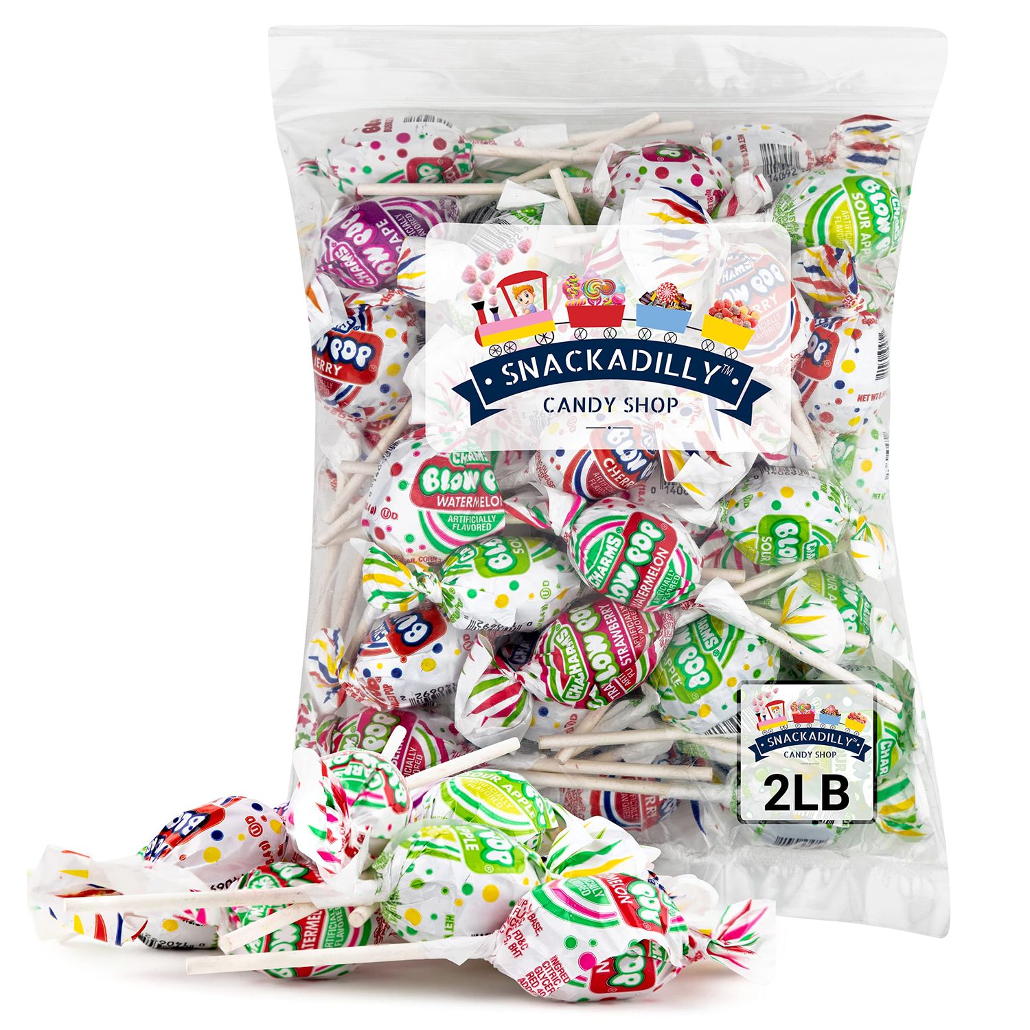 Charms Blowpops 2lb Bulk Bubble Gum Filled Pops - Assorted Flavors - Watermelon Cherry Grape Sour Apple Strawberry