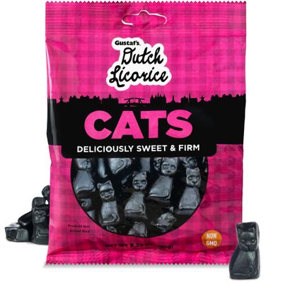 Gustaf&#39;s Dutch Licorice Cats - 5.2oz Bag - Sweet Black Licorice Cats - Dutch Candy from Netherlands - Sweet Black Liquorice Treats