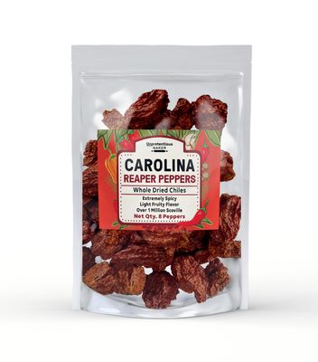 Unpretentious Whole Dried Carolina Reaper Chiles, 8 Count, Extremely Spicy Chiles, Hot Sauce