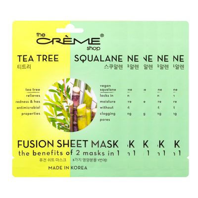 The Crme Shop Tea Tree &amp; Squalane Fusion Sheet Mask, Korean Sheet Mask, Tea Tree Face Mask with Vegan Squalane and Hyaluronic Acid, Acne Face Mask (5 Masks)