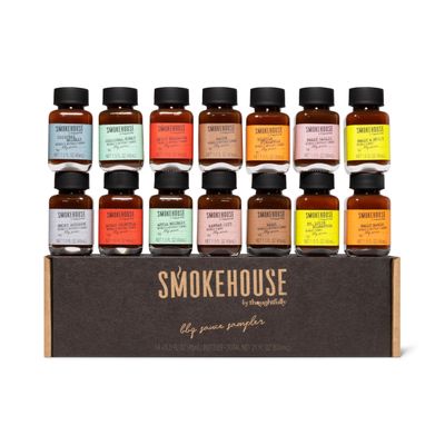 Smokehouse by Thoughtfully, Gourmet BBQ Sauce Sampler Variety Pack in Glass Bottles, Vegan and Vegetarian, Flavors Range from Full-Bodied Pitmaster Classics to Foodie-Inspired Creations, Pack of 14