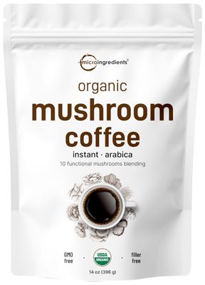 Organic Instant 10 in 1 Mushroom Coffee Powder, 14 Ounce (158 Servings) Weight &amp; Immune Support Premium Arabica Coffee with Lions Mane, Chaga, Reishi,&amp; More