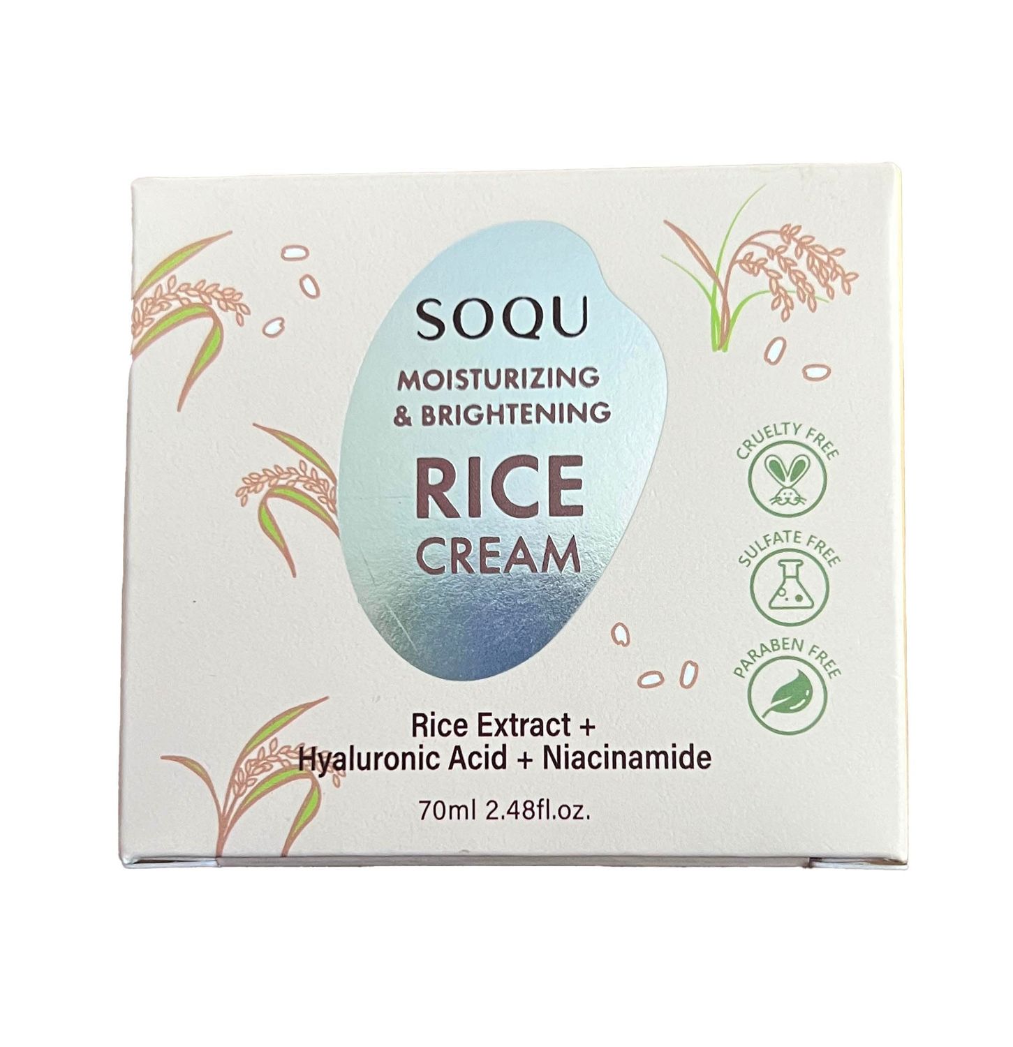 Soqu Moisturizing &amp; Brightening Rice Cream, 2.48 Fl Oz (Pack of 1)