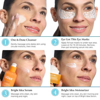 Bliss The Elder Millennial Kit Complete Skincare Essentials Set Includes Daily Face Cleanser, Under Eye Masks, Brightening Vitamin C Serum and Moisturizer