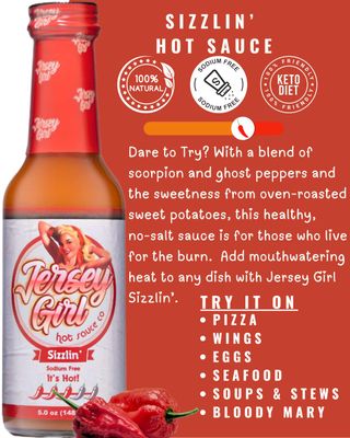 Jersey Girl Sizzlin' No Sodium/Salt Free Hot Sauce - Made with Scorpion &amp; Ghost Pepper 5oz (Spicy) All Natural Ingredients