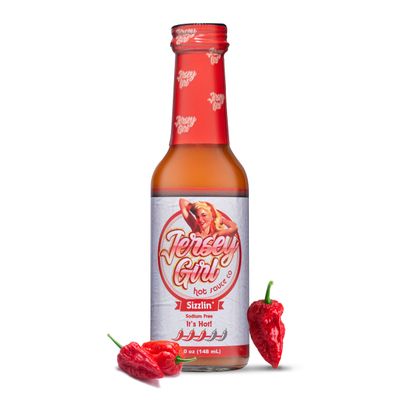 Jersey Girl Sizzlin&#39; No Sodium/Salt Free Hot Sauce - Made with Scorpion &amp; Ghost Pepper 5oz (Spicy) All Natural Ingredients