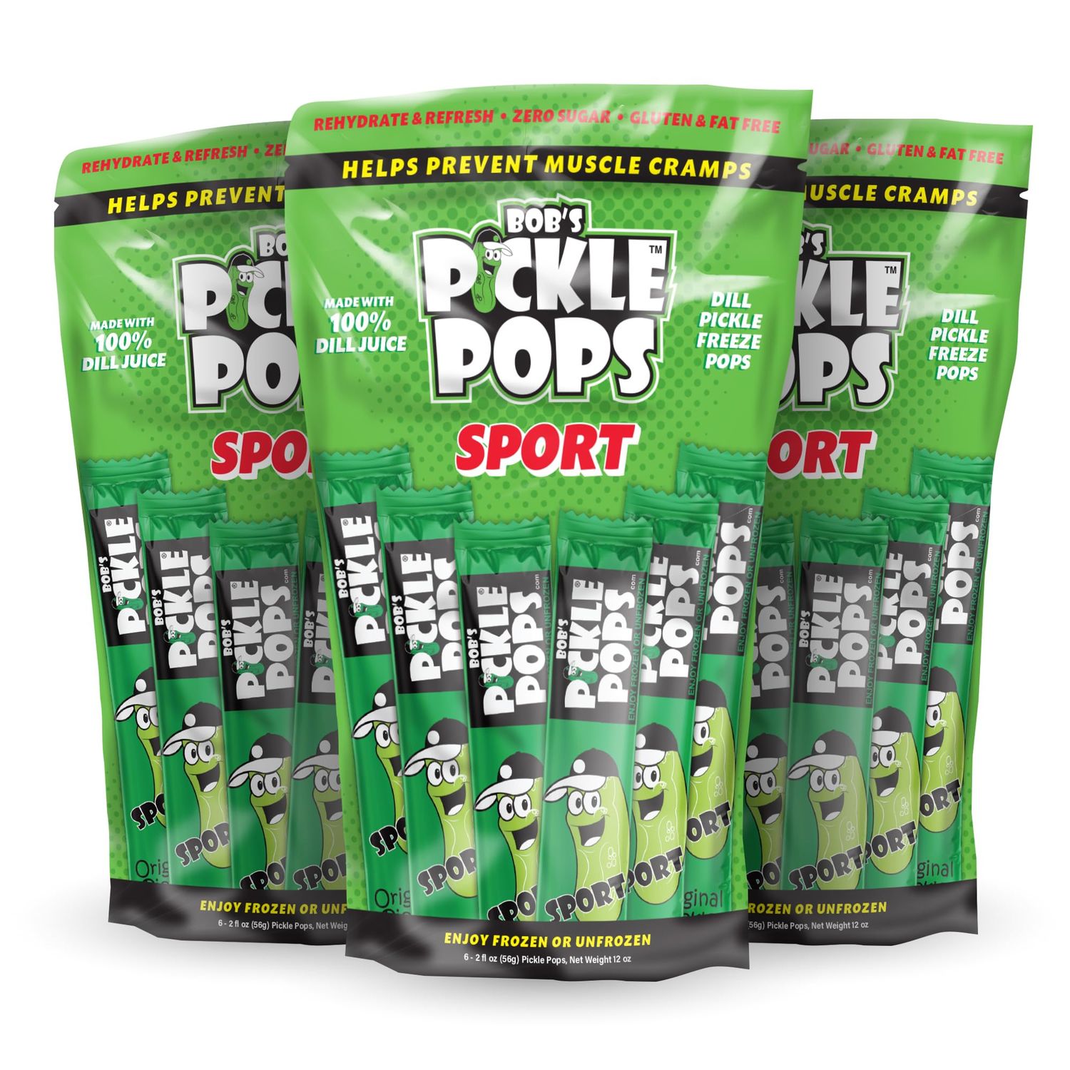 Bob&#39;s Pickle Pops - Original Dill Juice Flavor Ice Pops - Pre Workout Freeze Pops - Electrolyte Cramp Relief 18 Pops (Six count pack of three)