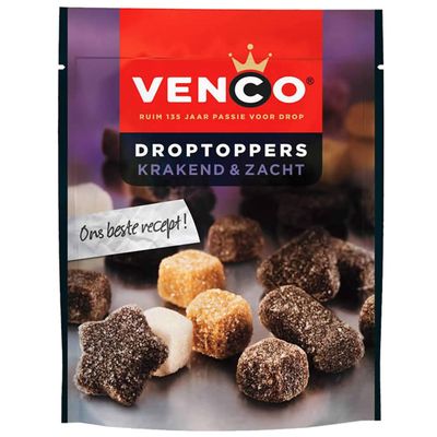 Venco Droptoppers Krakend &amp; Zacht, Soft, Sweet, Slightly Sugared Licorice Mix from the Netherlands, Dutch Licorice, Dropmix from Holland I 205 g 7.23 ounce