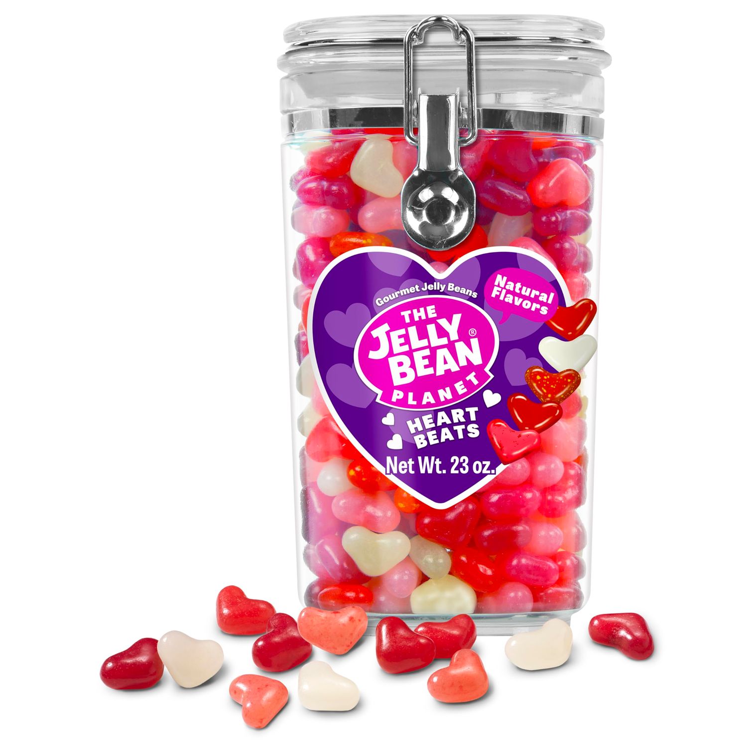 The Jelly Bean Planet Heart Beats, Easter Candy Hearts Jelly Beans - Heart Shaped in 5 Fruity Natural Flavors, Gluten Free, Kosher, Gourmet Jelly Beans Gift Jar, Perfect for Mothers Day, 23 oz