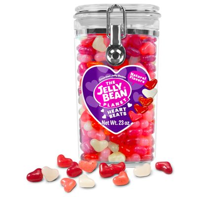 The Jelly Bean Planet Heart Beats, Easter Candy Hearts Jelly Beans - Heart Shaped in 5 Fruity Natural Flavors, Gluten Free, Kosher, Gourmet Jelly Beans Gift Jar, Perfect for Mothers Day, 23 oz