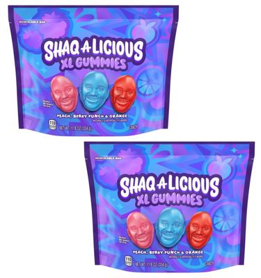 Shaqalicious XL Gummies - Original Flavor - Pack of 2 - Peach, Berry Punch, and Orange - Delicious Tasting Gummies that the Whole Family is Sure to Love - Smiling Sweets