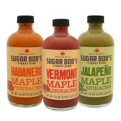 Sugar Bob&#39;s Finest Kind, Hot Sauce Variety Pack &amp; Gift Set, Includes Vermont Maple Sriracha, Jalapeno and Habanero Hot Sauces, (Pack of 3)