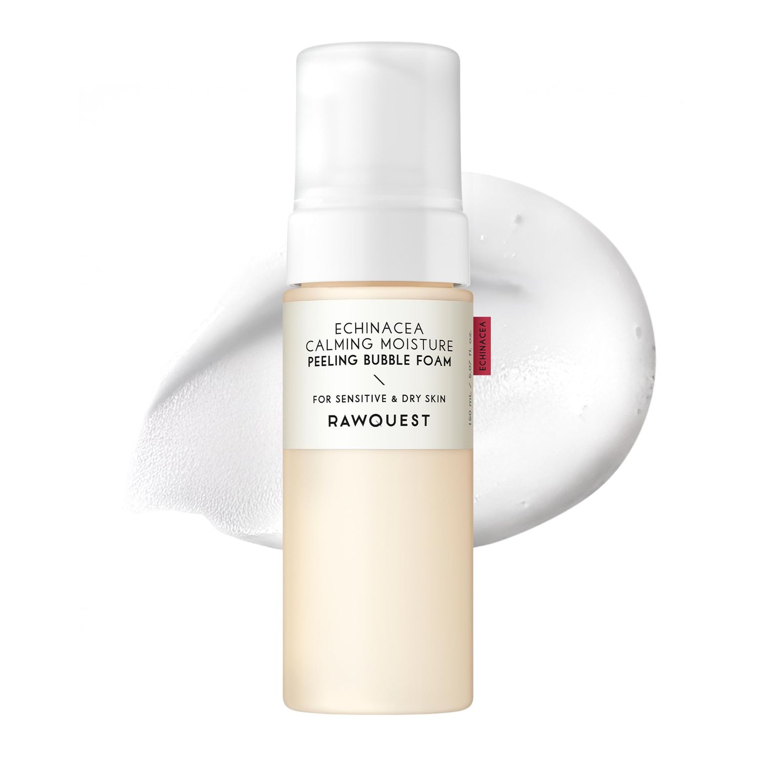 RAWQUEST Echinacea Calming Moisture Peeling Bubble Foam (5.07 Fl. Oz,150ml) Foaming Facial Cleanser Non-Stripping, Non-Sticky, Moisturizing, Exfoliating &amp; Soothing Korean Skincare for Sensitive Skin