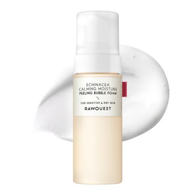 RAWQUEST Echinacea Calming Moisture Peeling Bubble Foam (5.07 Fl. Oz,150ml) Foaming Facial Cleanser Non-Stripping, Non-Sticky, Moisturizing, Exfoliating &amp; Soothing Korean Skincare for Sensitive Skin