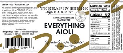 Terrapin Ridge Farms Everything Aioli Garnishing Sauce - Three 8 Ounce Squeeze Bottle