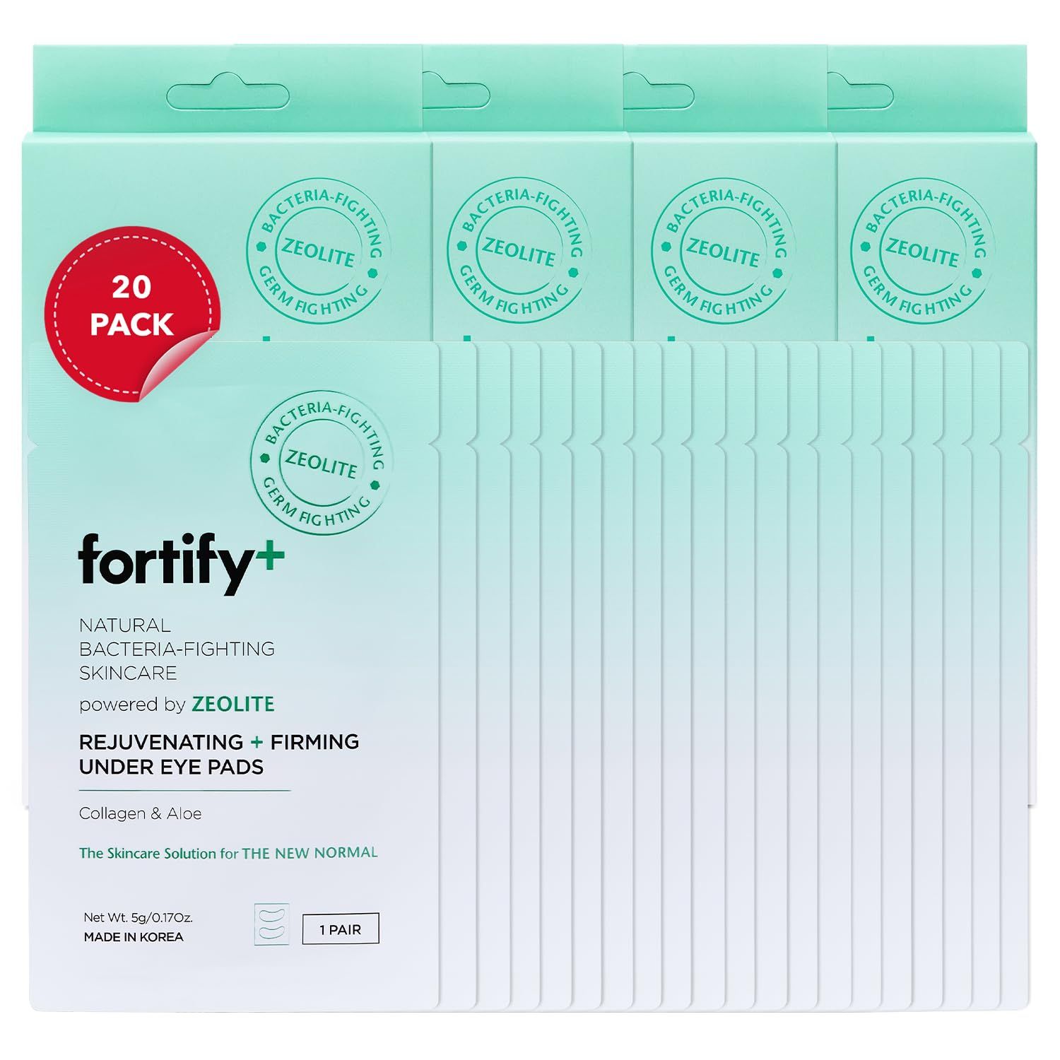 Fortify Skincare 9-in-1 Korean Under Eye Pads with Zeolite - Anti Dark Circles &amp; Puffy Eyes Treatment, Dermatologist Tested - Hydrating &amp; Anti-Aging Eye Patches - Natural Clean Beauty - 20 Pairs