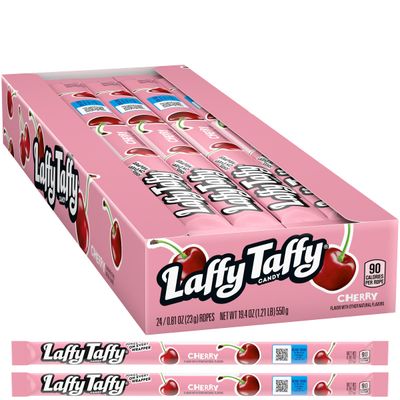 Cherry Laffy Taffy Rope Candy, 24 Pack, Taffy Candy, Individually Wrapped Candy, 0.81 Ounce Ropes