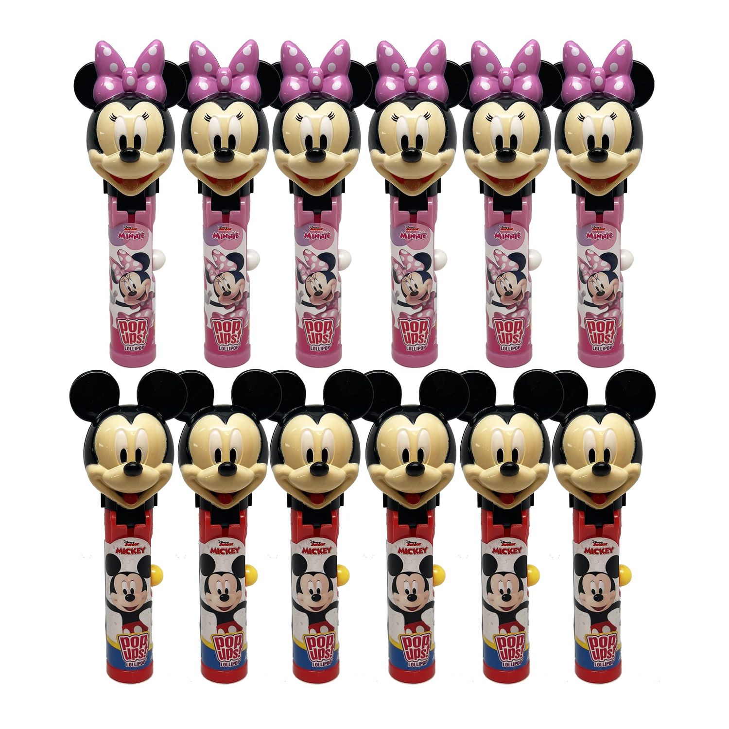 Pop Ups! Minnie &amp; Mickey Mouse Lollipop Holder - 12 Lollipops with Cases - Individually Wrapped Candy Party Favors - Mickey Mouse Candy - Bulk Set of 12