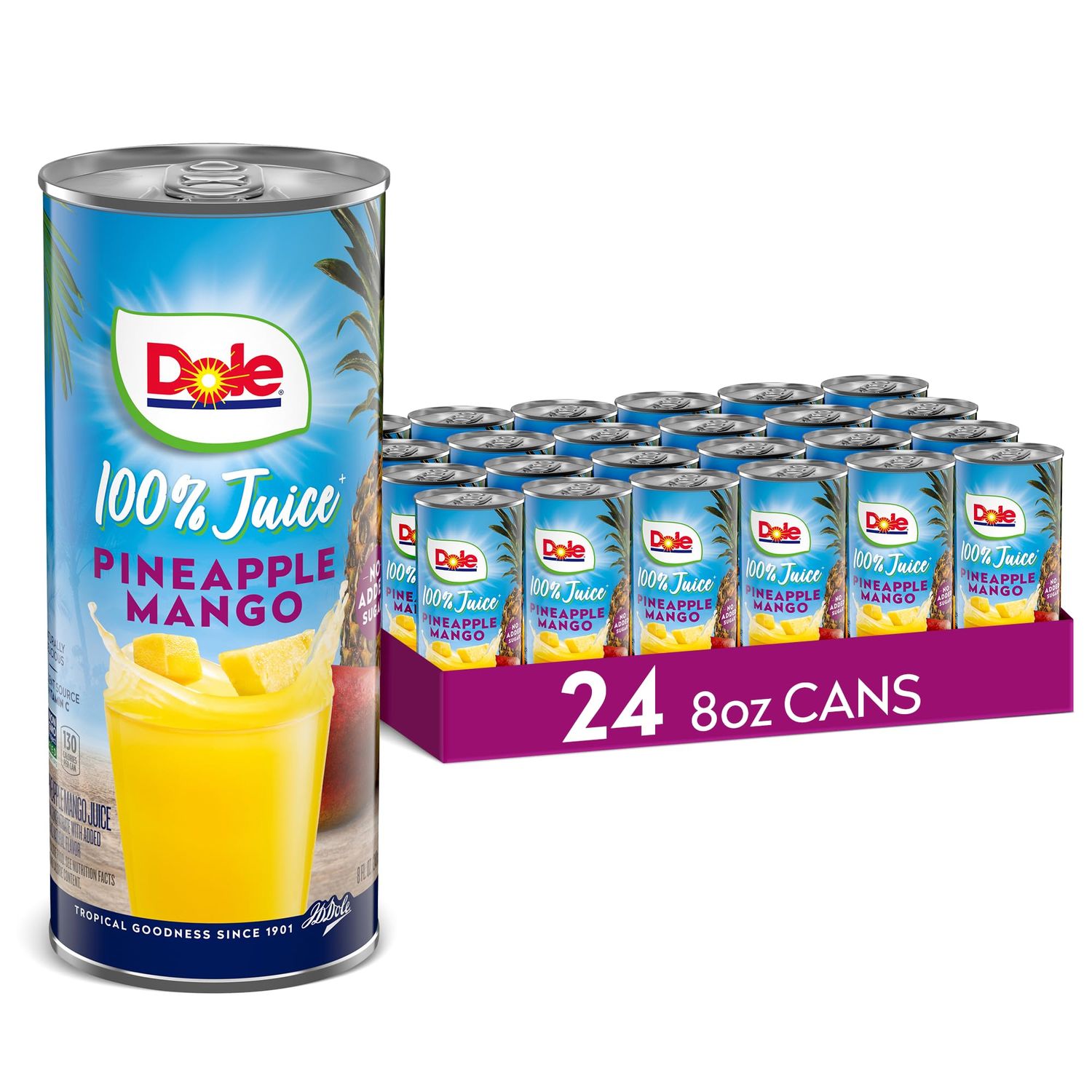 Dole 100% Pineapple Mango Juice, No Added Sugar, Excellent Source of Vitamin C, 100% Fruit Juice, Packaging May Vary, 8.0 Fl Oz (Pack of 24)