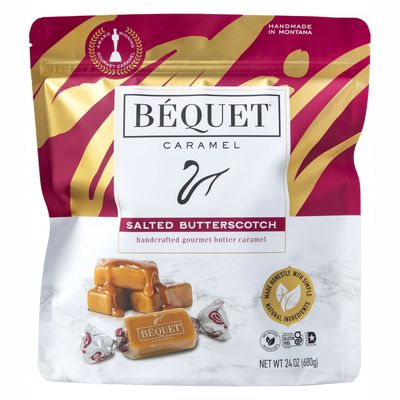 Bquet Caramel - Salted Butterscotch Gourmet Candy - Candy Individually Wrapped - Gourmet Sea Salt Candy - Made in Montana - Kosher (Star D) and Gluten Free - 24oz Resealable Pouch