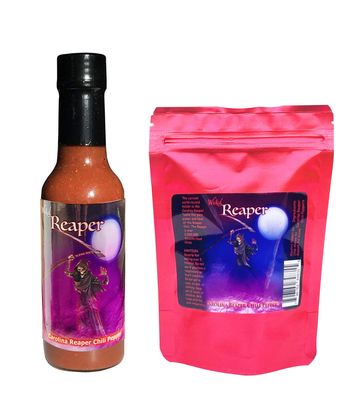 Carolina Reaper Hot Sauce 5 Dried Whole Chili Peppers Gift Set 2 Free World&#39;s Hottest Wicked Reaper 2,000,000 Scoville